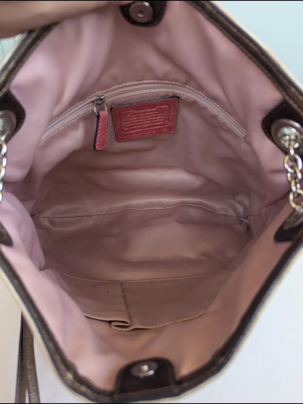 Coach Poppy Signature Metallic Slim Tote